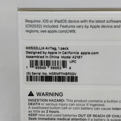 New Apple AirTag 1st Gen White MX532LL/A Tracker