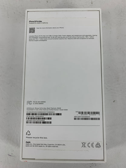 Factory Unlocked Apple iPhone 16 Pro Max 256GB Black Titanium MYW33LL/A