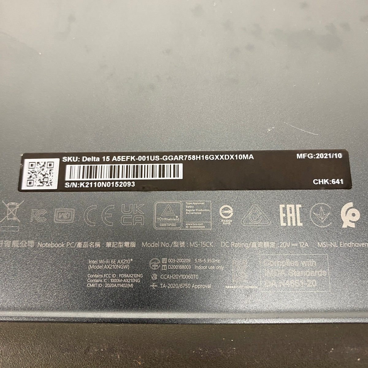 MSI Delta 15 15.6" Ryzen 7 5800H 3.2GHz 24GB RAM 1TB SSD AMD Radeon RX 6700M