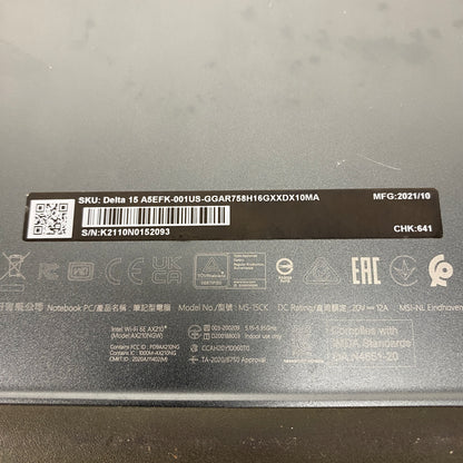 MSI Delta 15 15.6" Ryzen 7 5800H 3.2GHz 24GB RAM 1TB SSD AMD Radeon RX 6700M