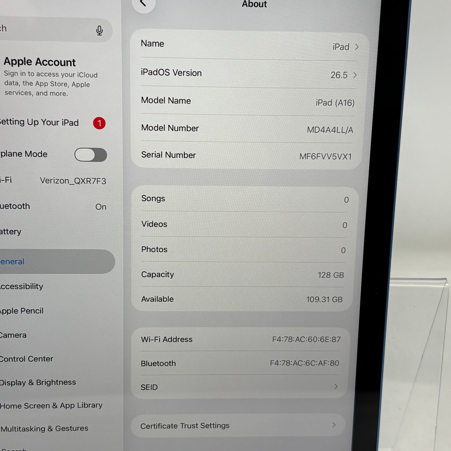 WiFi Only Apple iPad 11" (A16) 128GB Blue MD4A4LL/A