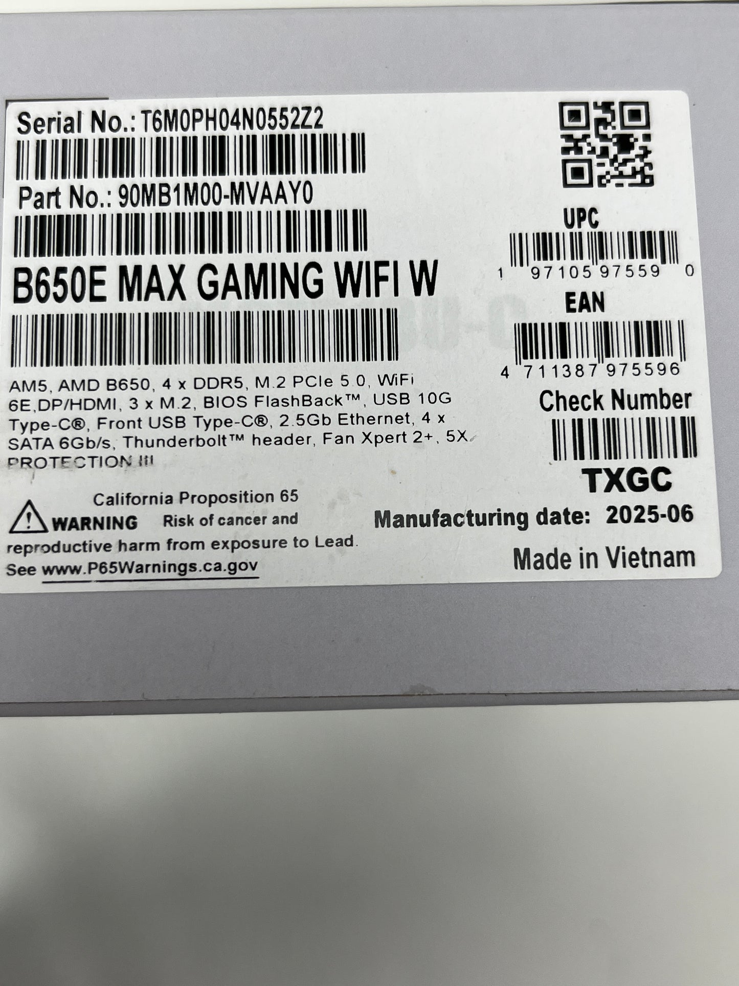 New Asus B650E MAX GAMING WIFI W AM5 ATX AMD DDR5 Motherboard