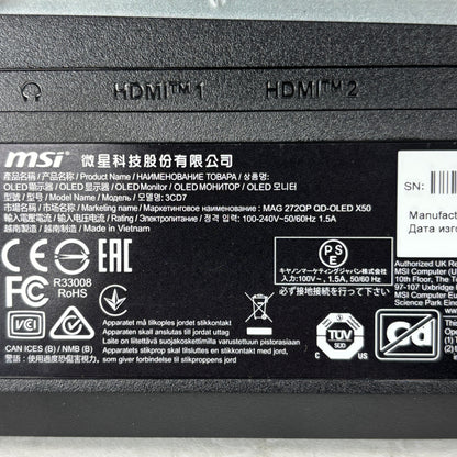 MSI MAG 272QP QD-OLED X50 27" 500Hz 0.03ms QHD Gaming Monitor HDMI DP USB Black
