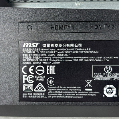 MSI MAG 272QP QD-OLED X50 27" 500Hz 0.03ms QHD Gaming Monitor HDMI DP USB Black