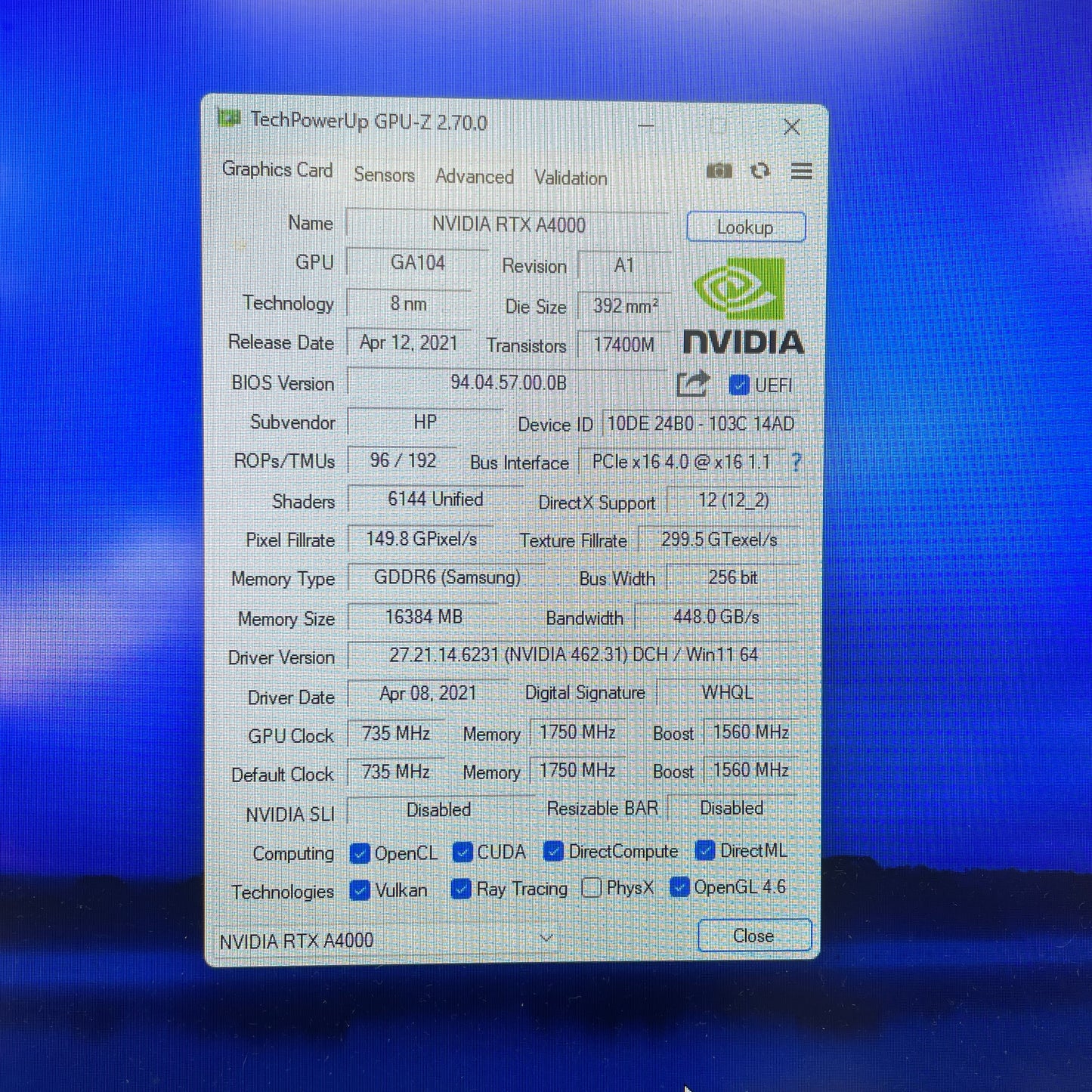 PNY NVIDIA RTX A4000 16GB GDDR6 Graphics Card PG190