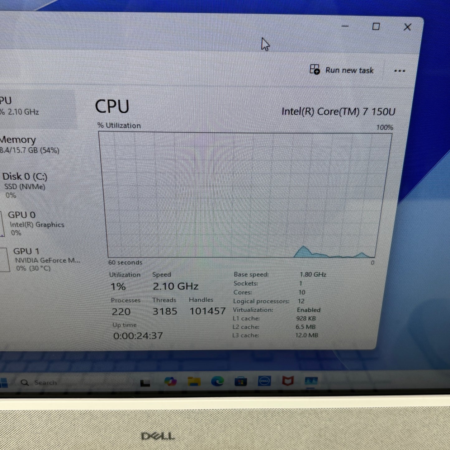Dell W28C 27" Core 7 150U 1.80GHz 16GB RAM 1TB SSD NVIDIA Geforce MX570 A