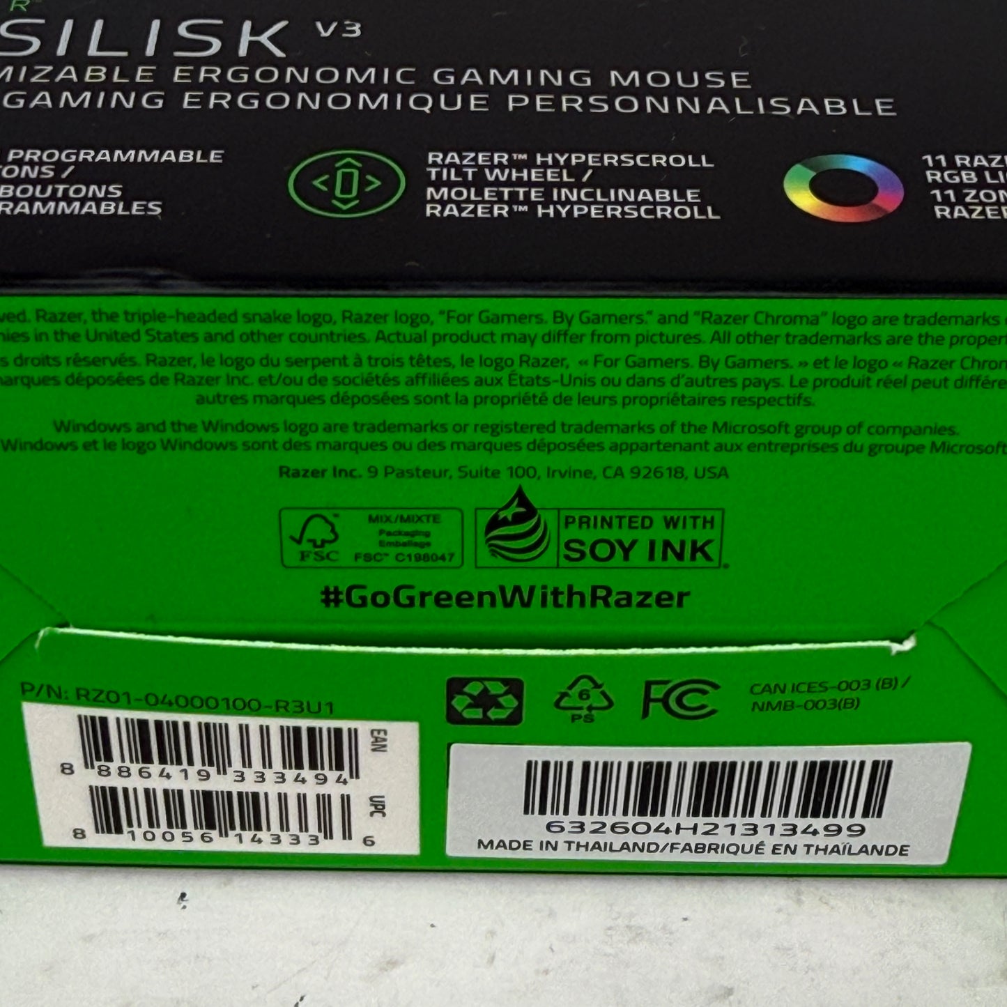 New Razer Basilisk V3 RZ01-04000100-R3U1 Wired Mouse Black