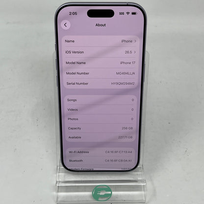 Factory Unlocked Apple iPhone 17 256GB Lavender MG494LL/A
