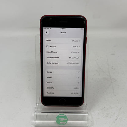 Factory Unlocked Apple iPhone SE 3rd Gen 64GB Product Red MMX73LL/A