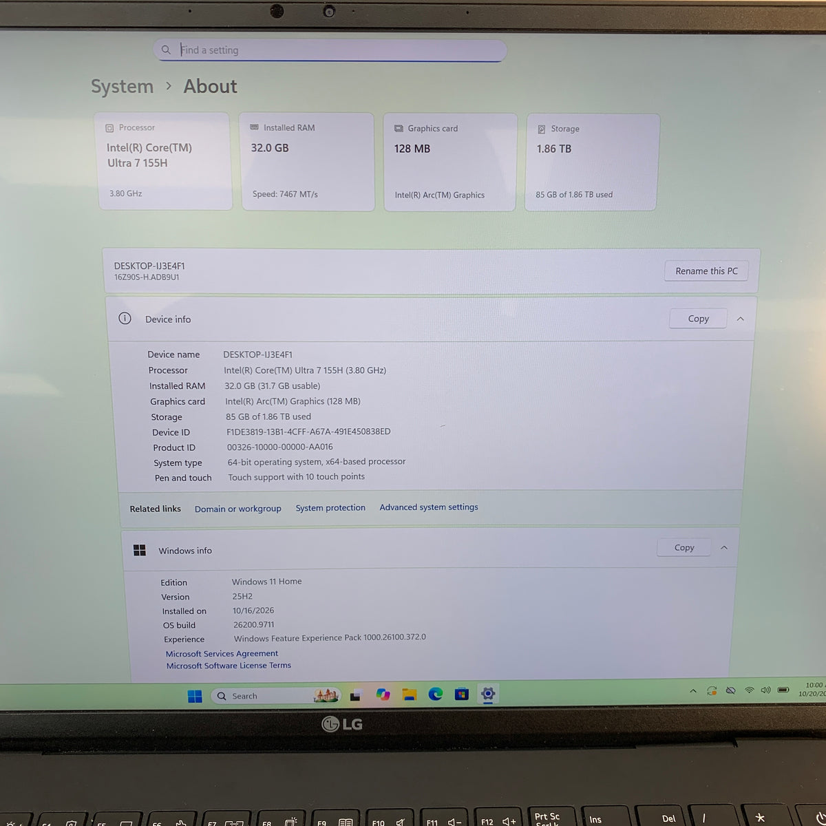 LG Gram 16Z90S-H.ADB9U1 Core Ultra 7 155H 3.8GHz 32GB RAM 2TB SSD