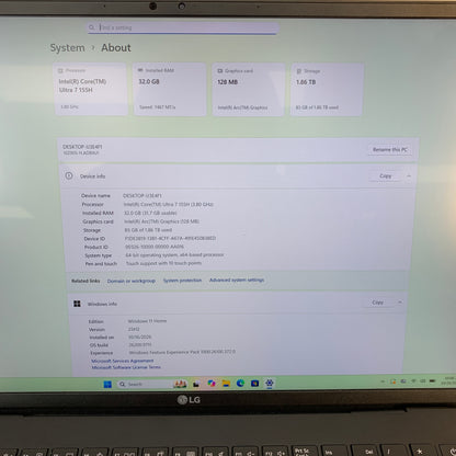 LG Gram 16Z90S-H.ADB9U1 Core Ultra 7 155H 3.8GHz 32GB RAM 2TB SSD