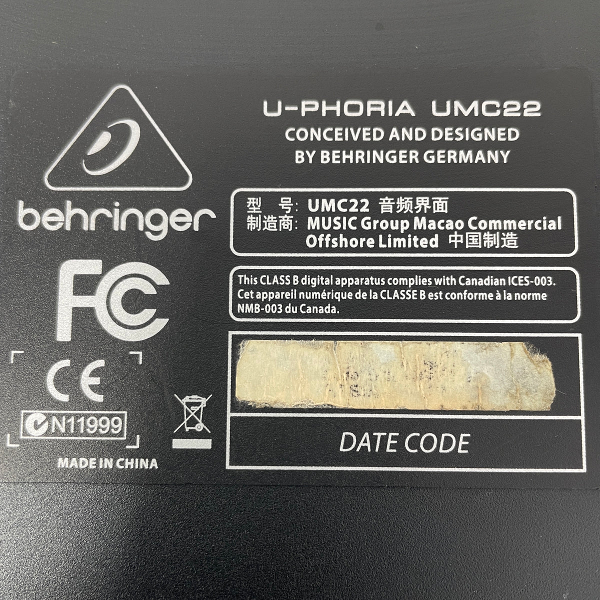 Behringer U-Phoria UMC22 2-Channel USB Audio Interface