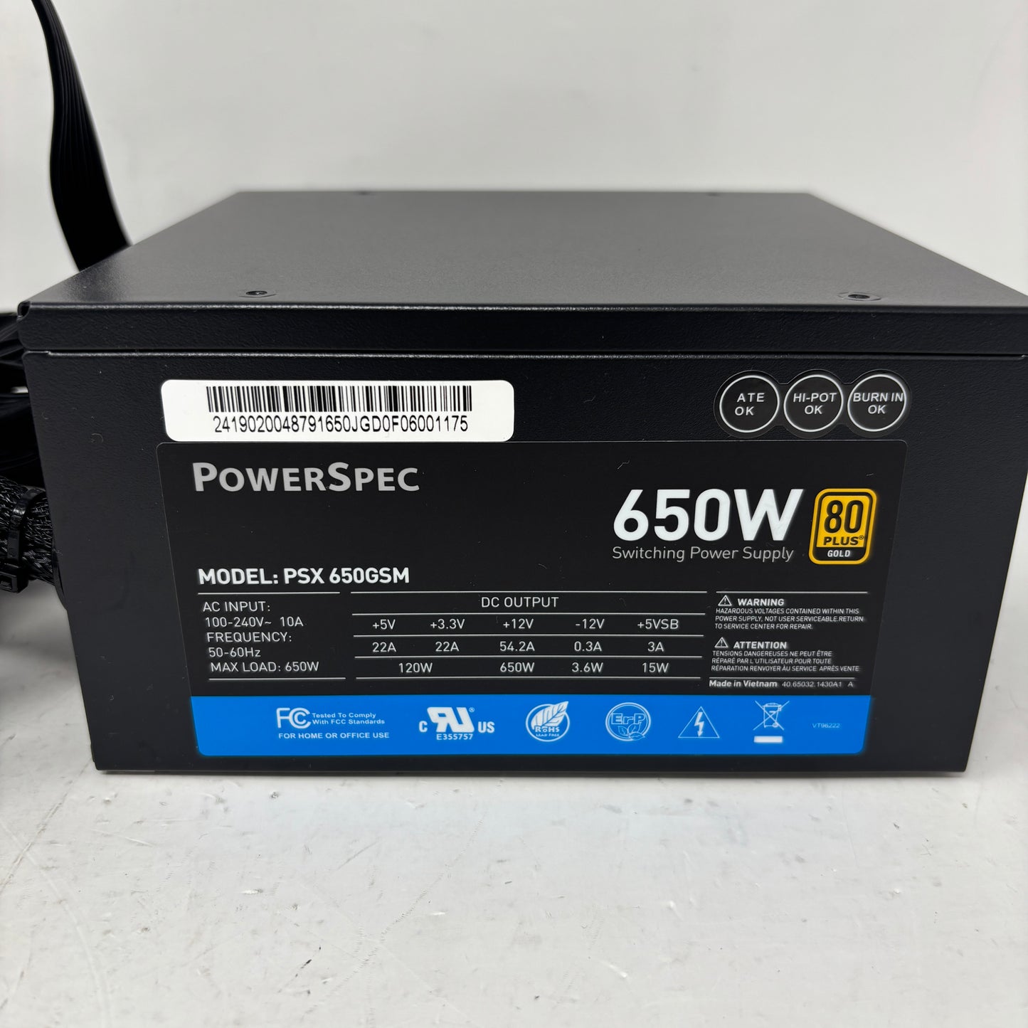 PowerSpec PSX 650GSM 80 Plus Gold 650W Semi Modular Switching Power Supply