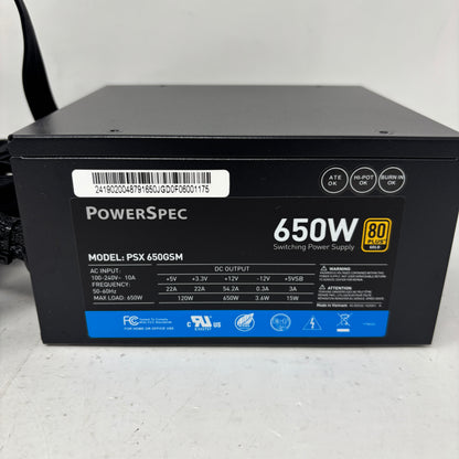 PowerSpec PSX 650GSM 80 Plus Gold 650W Semi Modular Switching Power Supply