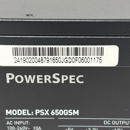 PowerSpec PSX 650GSM 80 Plus Gold 650W Semi Modular Switching Power Supply