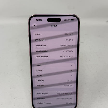 Factory Unlocked Apple iPhone 15 Plus 128GB Pink MTXT3LL/A