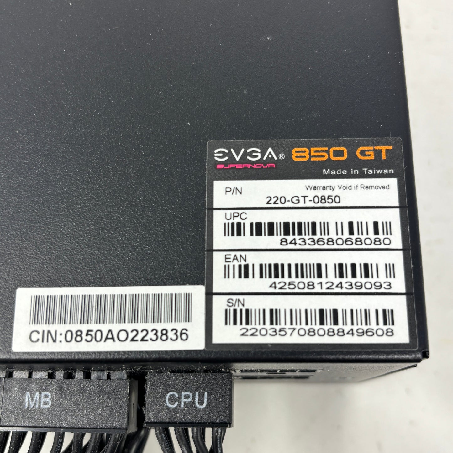 EVGA SuperNOVA 850 GT 850W 80+ Gold Fully Modular Power Supply 220-GT-0850-Y1