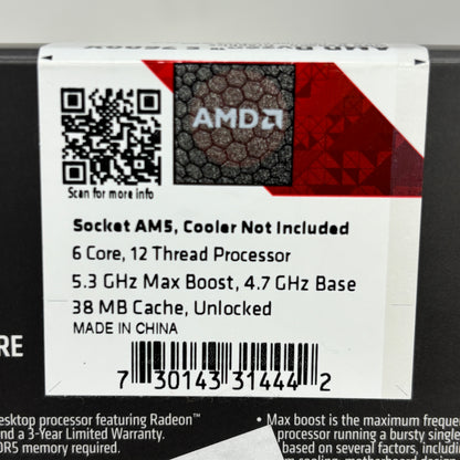New AMD Ryzen 5 7600X 4.70GHz 6 Core 100-100000593 12 Thread AM5