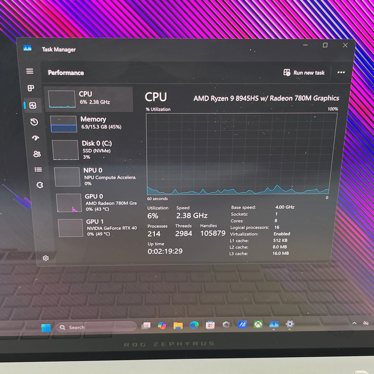 Asus ROG Zephyrus G14 GA403UV 14" Ryzen 9 8945HS 4.0GHz 16GB RAM 1TB SSD 