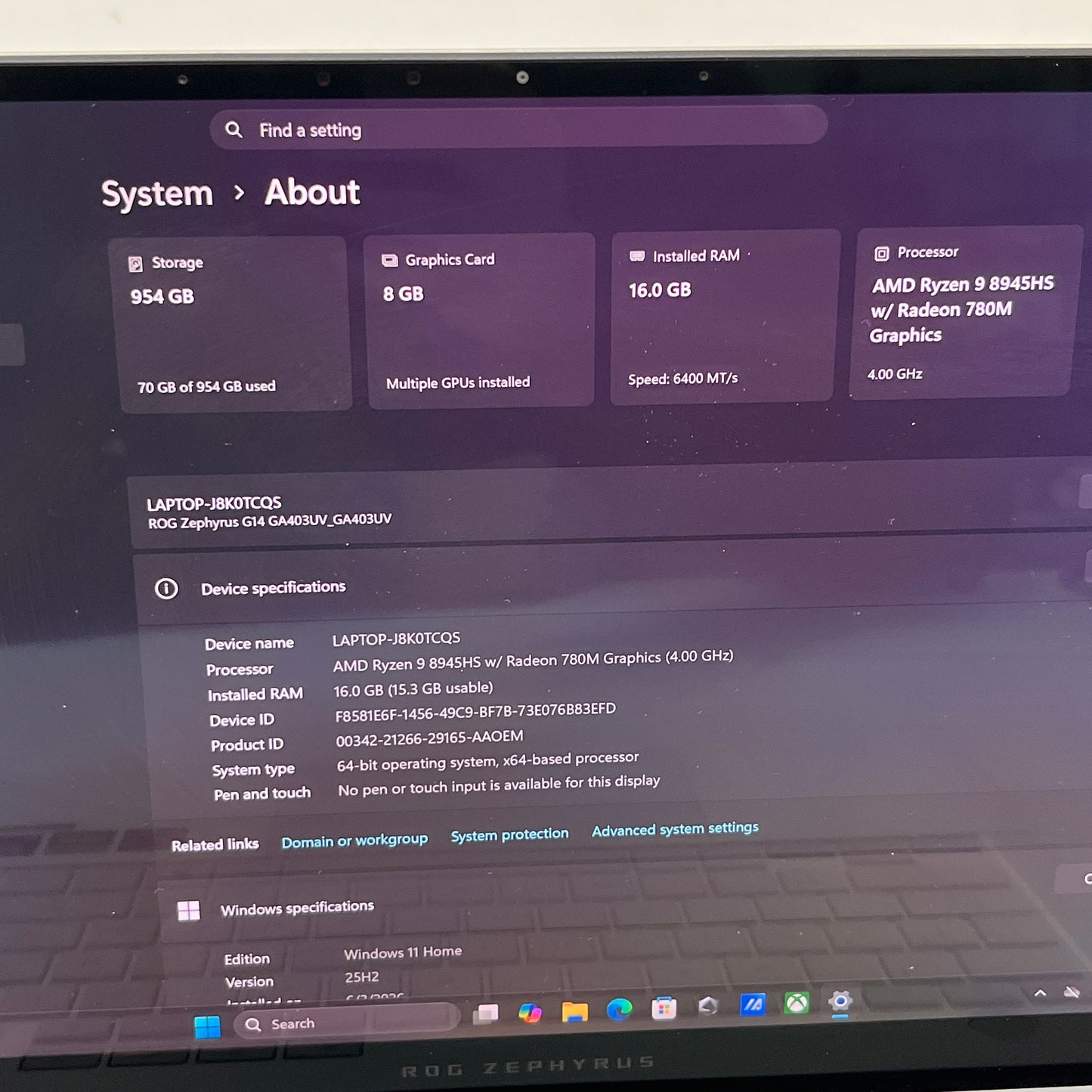 Asus ROG Zephyrus G14 GA403UV 14" Ryzen 9 8945HS 4.0GHz 16GB RAM 1TB SSD 