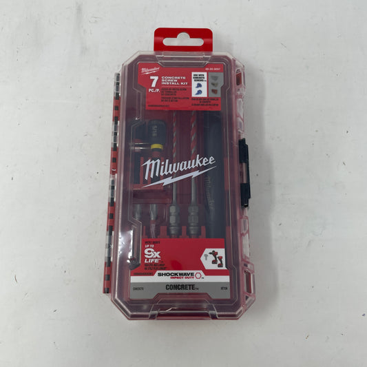 New Milwaukee Shockwave 7 PC./P. Concrete Screw Install Kit 48-20-9097