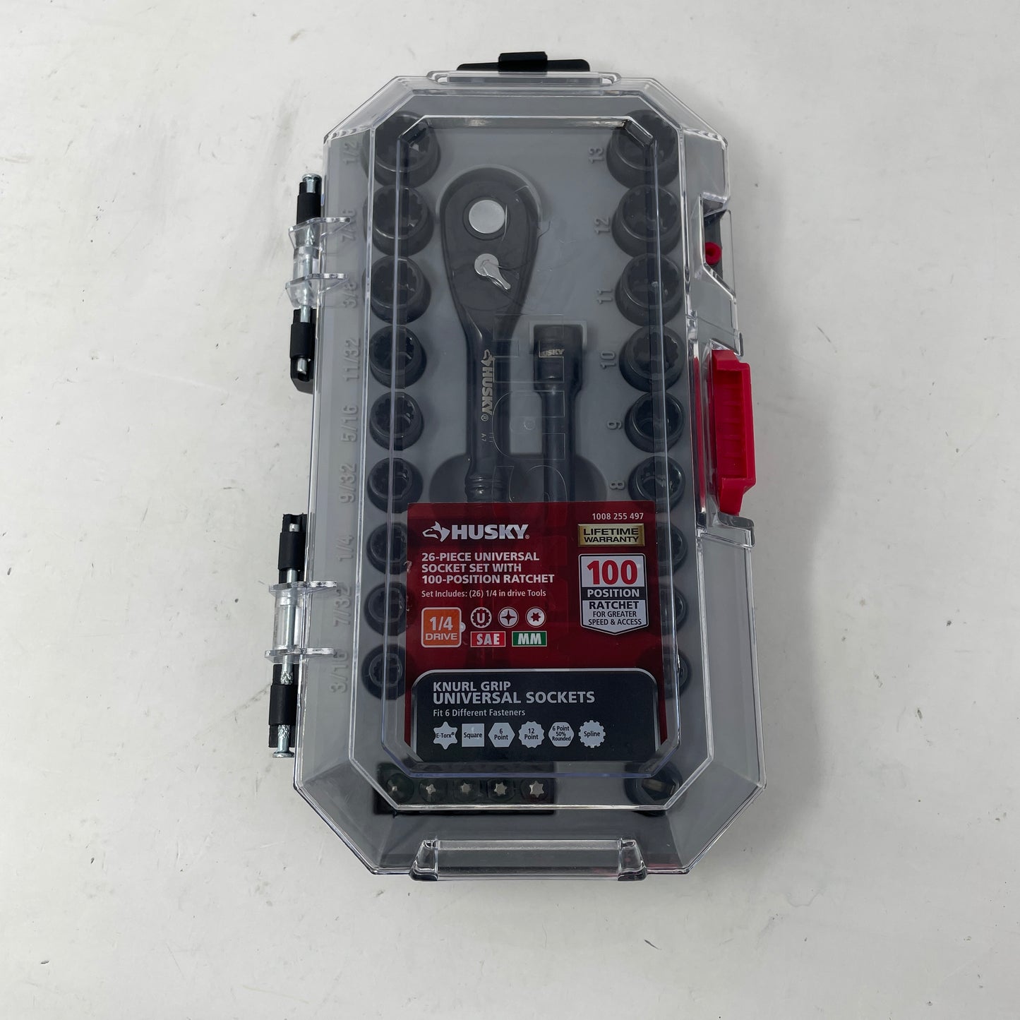 New Husky 1/4 in. Drive 26-Piece Universal Socket Set with 100-Position Ratchet H1004D26SWS