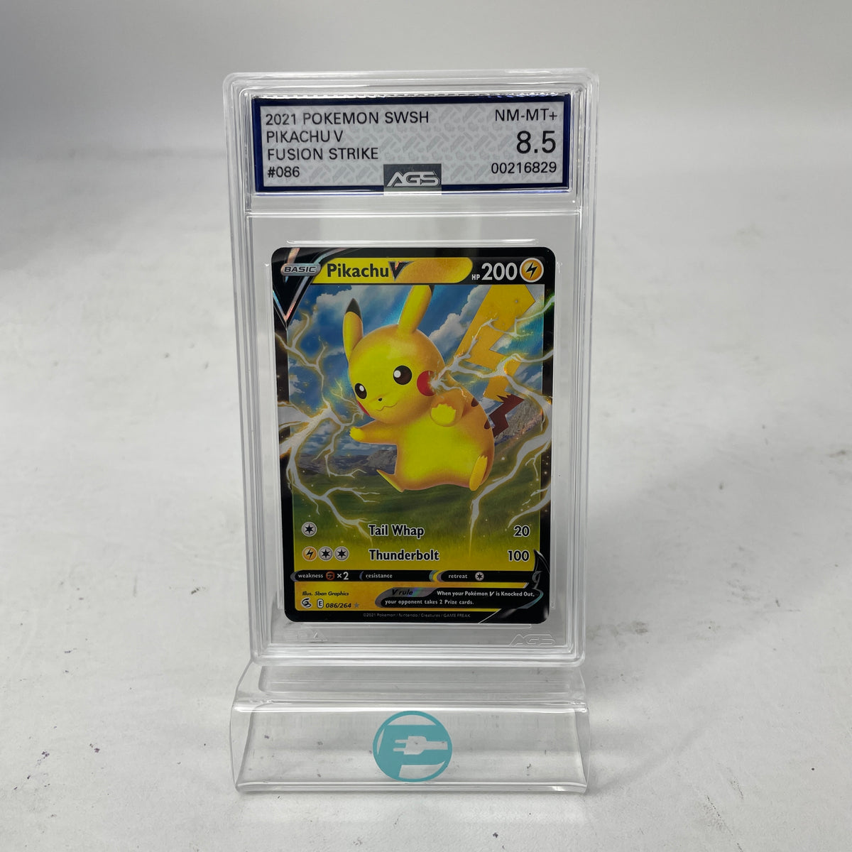 Pokémon TCG Sword & Shield Pikachu V 086/264 Holo English AGS 8.5 (NM-MT+)