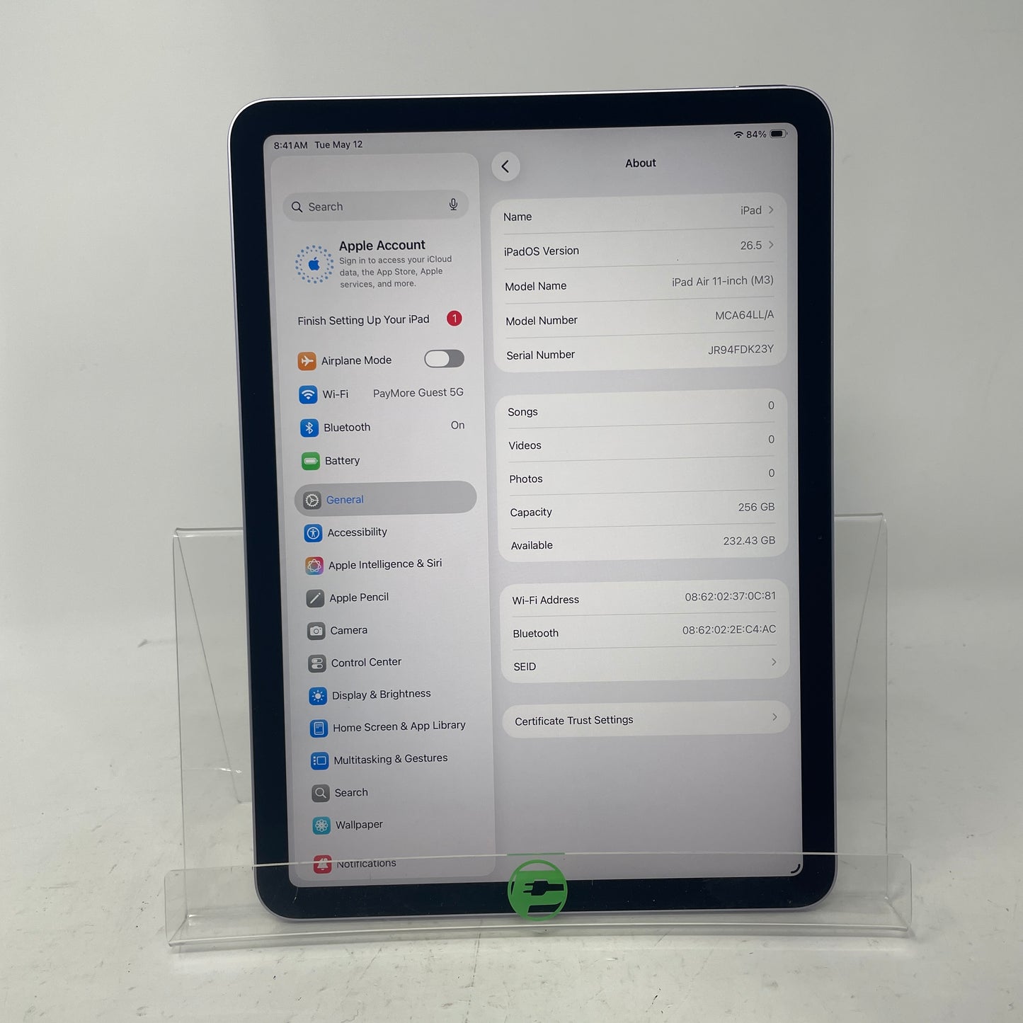 WiFi Only Apple iPad Air 11" M3 256GB Purple MCA64LL/A