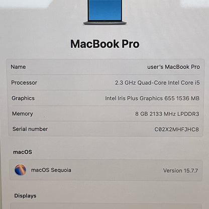 2018 Apple MacBook Pro 13.3" i5 2.3GHz 8GB RAM 250GB SSD Silver A1989