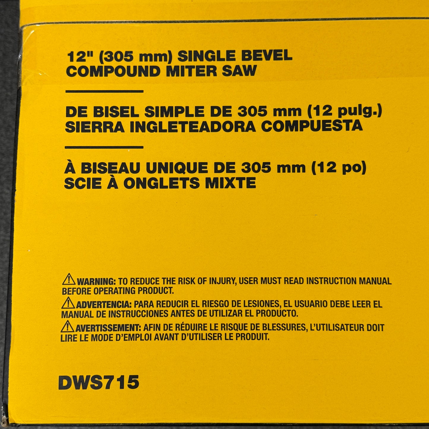 New DeWalt DWS715 120V 12" (305mm) Single Bevel Compound Miter Saw