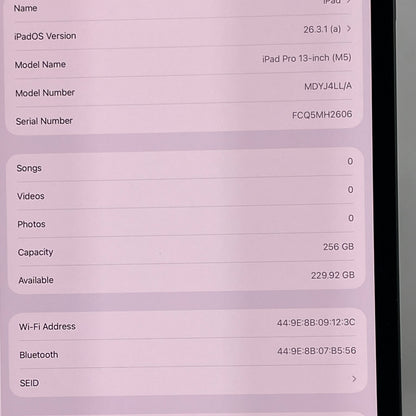 WiFi Only Apple iPad Pro 13" M5 256GB Space Black MDYJ4LL/A