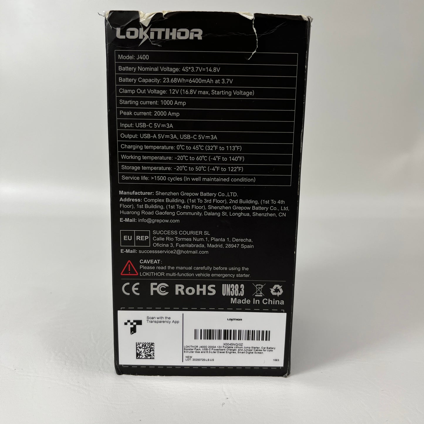 Lokithor J400O 2000A 12V Portable Lthium Jump Starter