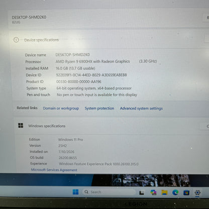 Lenovo Legion Slim 7 Gen 7 SHMD2K0 16" Ryzen 9 6900HX 3.3GHz 16GB RAM 1TB SSD 