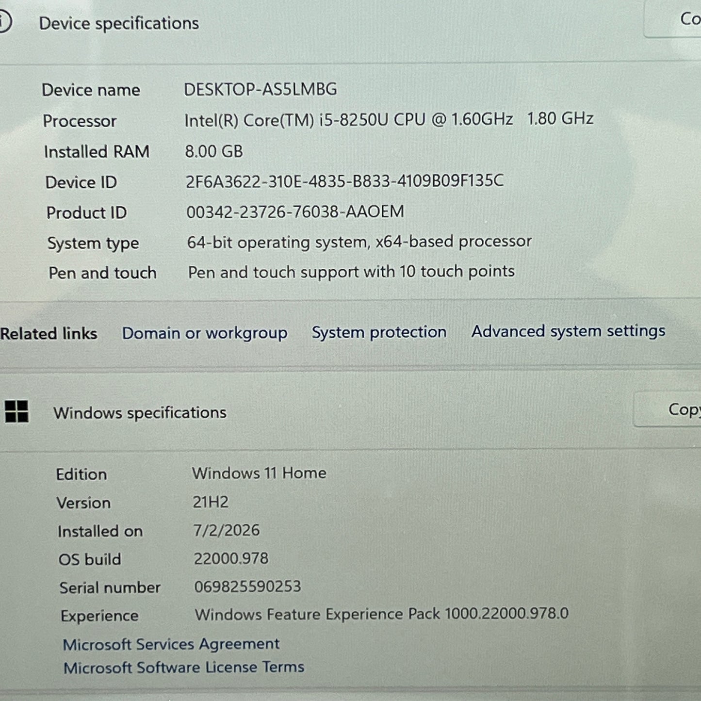 Microsoft Surface Pro 6 AS5LMBG 12.3" i5-8650U 1.6GHz 8GB RAM 128GB SSD