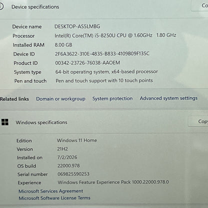 Microsoft Surface Pro 6 AS5LMBG 12.3" i5-8650U 1.6GHz 8GB RAM 128GB SSD