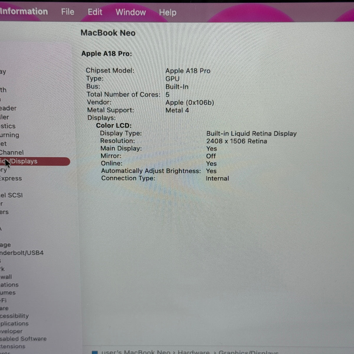 2026 Apple MacBook Neo 13" A18 Pro 5C GPU 4.0GHz 8GB RAM 256GB SSD MHFH4LL/A