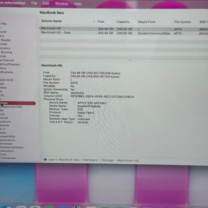 2026 Apple MacBook Neo 13" A18 Pro 5C GPU 4.0GHz 8GB RAM 256GB SSD MHFH4LL/A