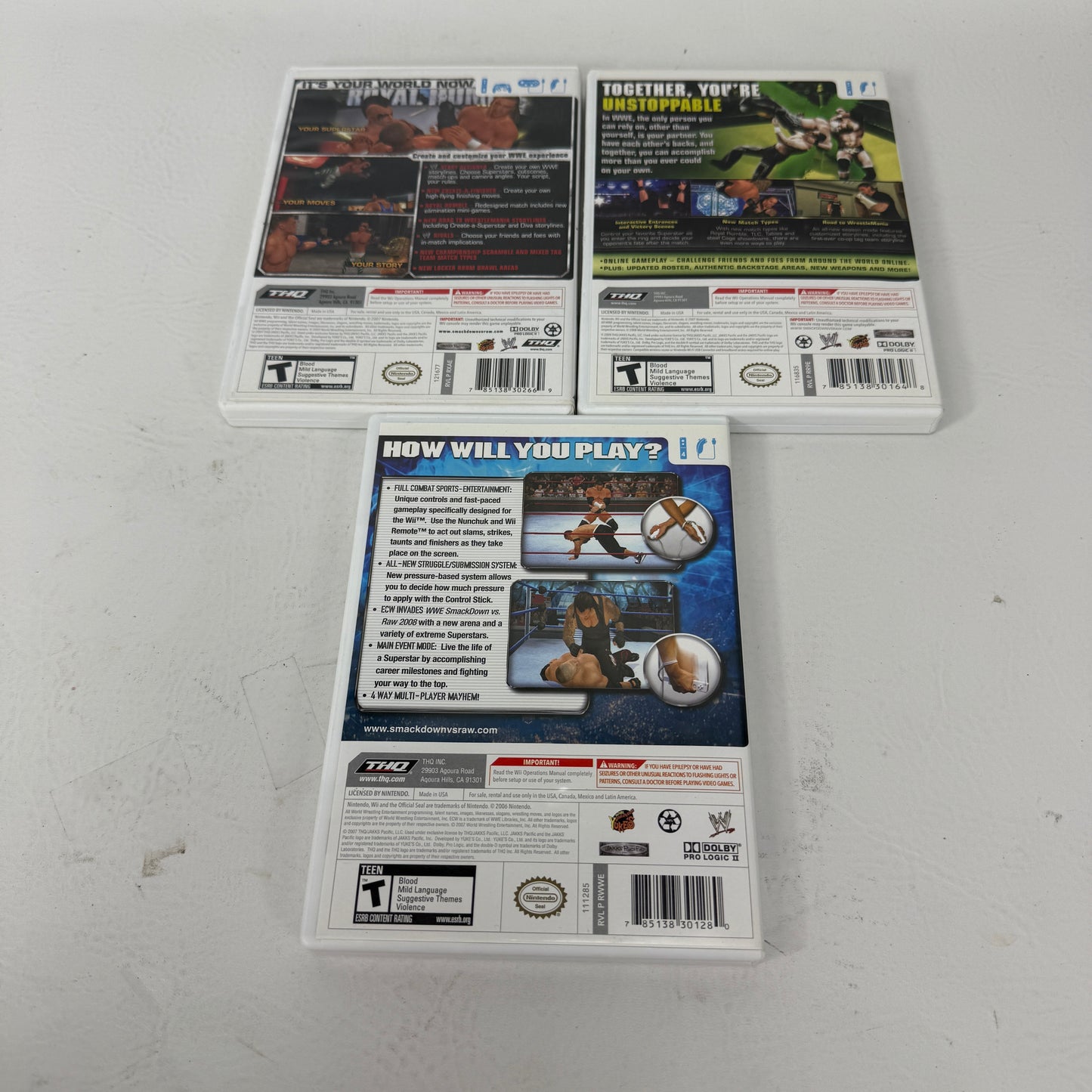 Lot of 3 Nintendo Nintendo Wii Games- WWE