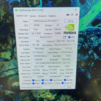 MSI GeForce RTX 4070 Ti Ventus 3X OC 12GB GDDR6X Graphics Card G407TV3X12C