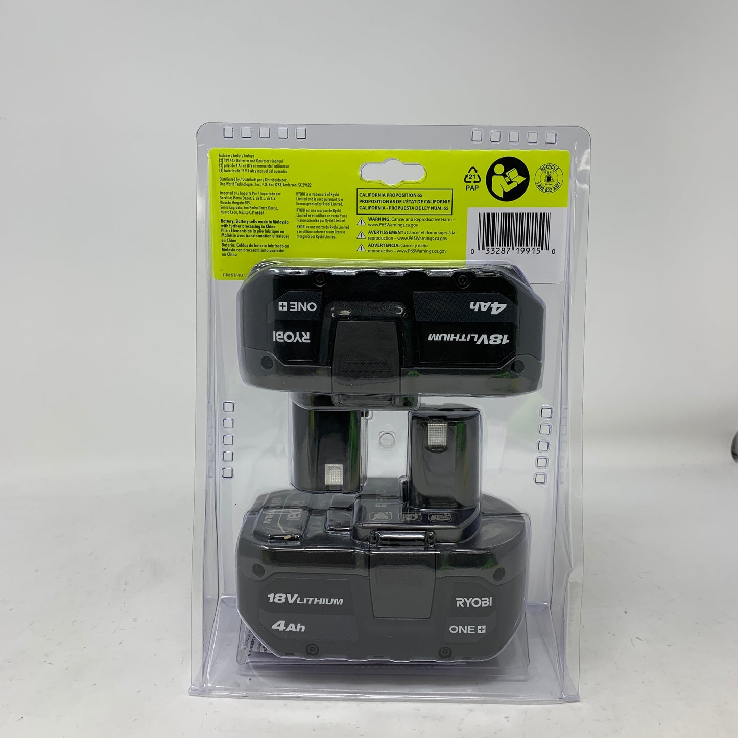 New One+ Ryobi Lithium-Ion 4.0 Ah Battery PBP2005