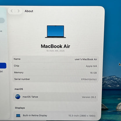2025 Apple MacBook Air 15" M4 10C GPU 4.5GHz 16GB RAM 256GB SSD A3241