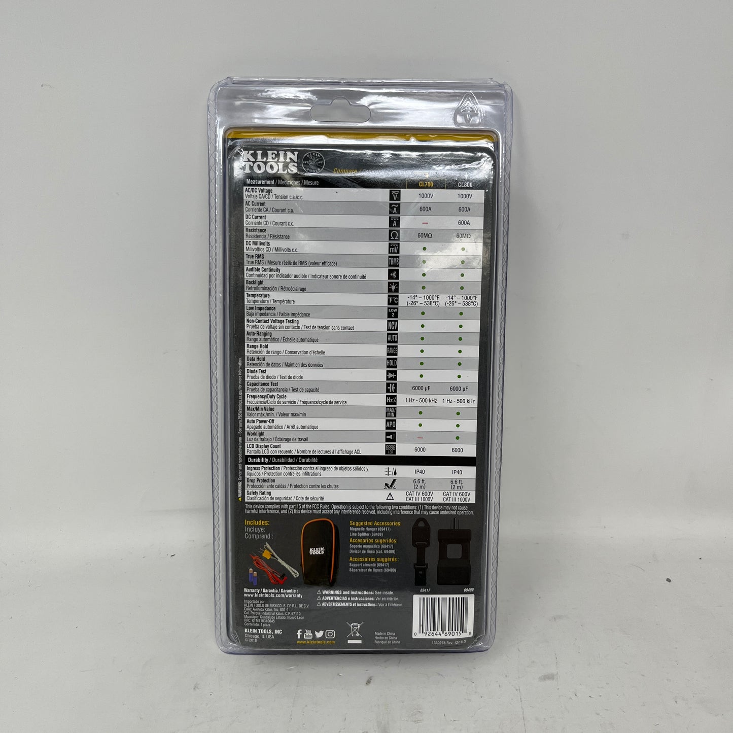 New Klein  Tool 600A AC Auto Ranging True RMS Digital Clamp Meter CL700