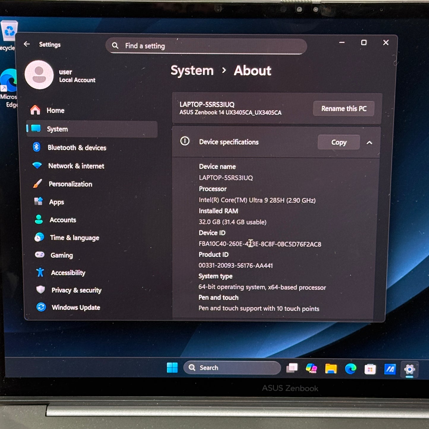 Asus Zenbook 14 UX3405CA 14" Ultra 9 285H 2.9GHz 32GB RAM 1TB SSD