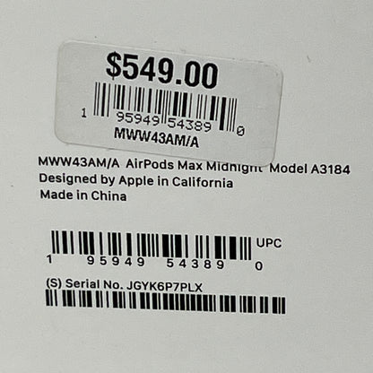 Apple AirPods Max USB-C Wireless Over-Ear Headphones Midnight MWW43AM/A