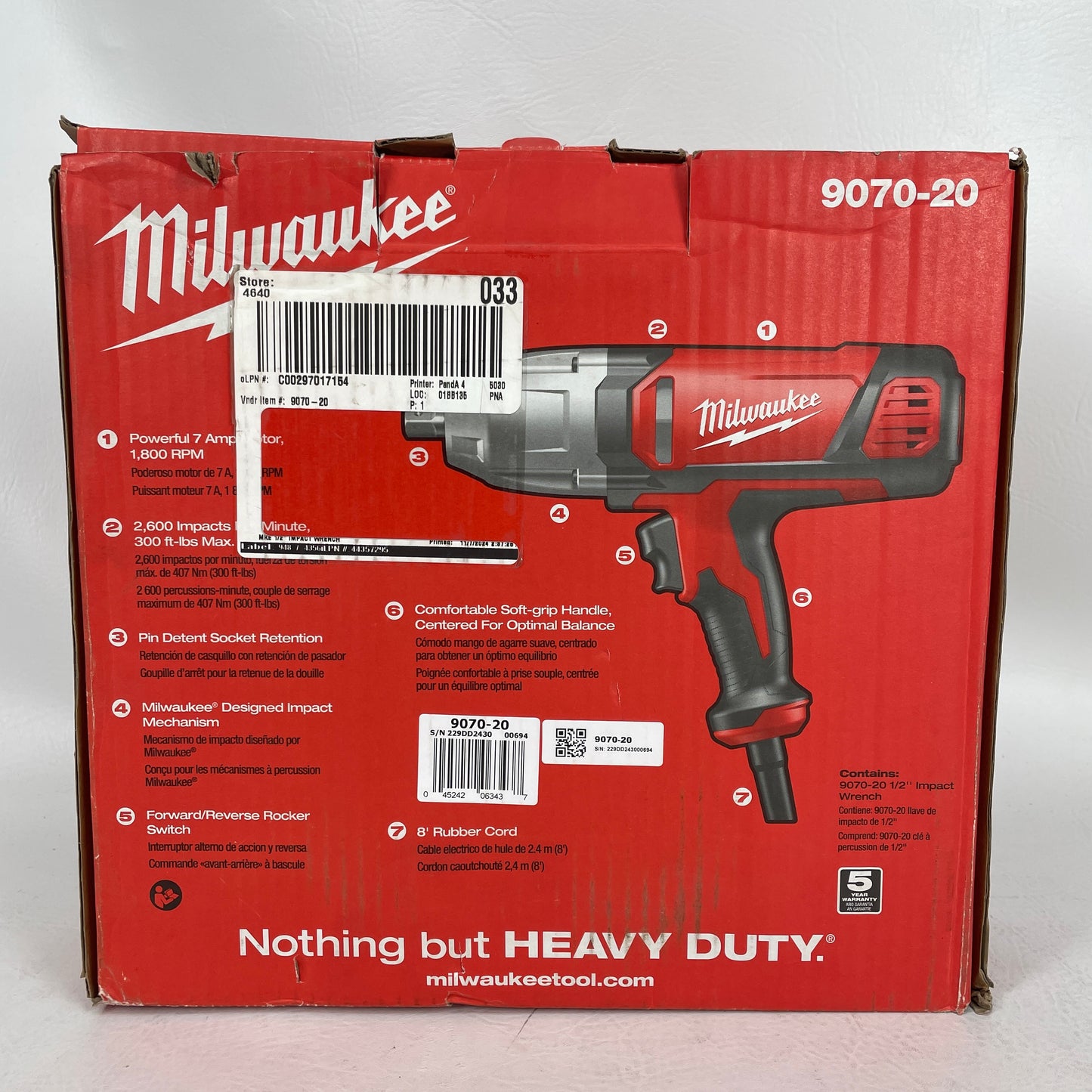 Milwaukee 9070-20 120V 1/2 in. Impact Wrench with Rocker Switch