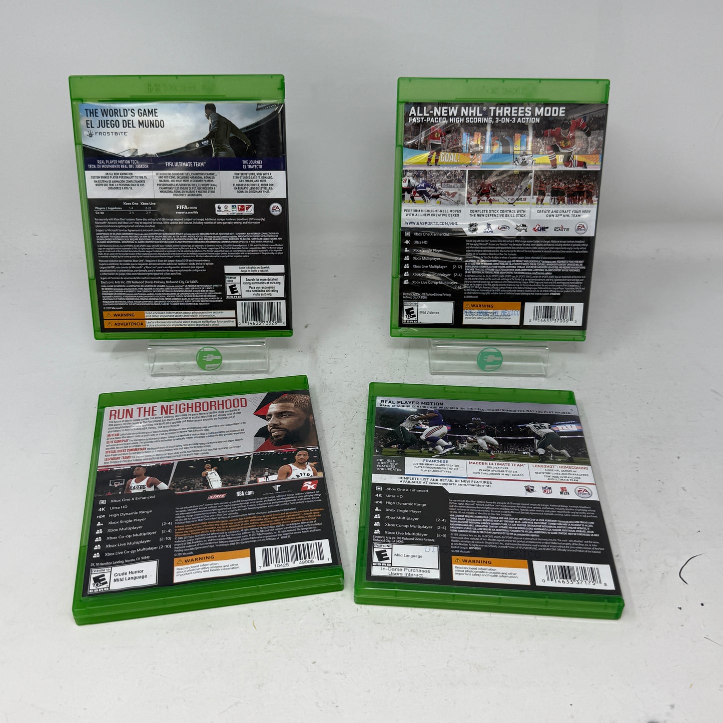Lot of 4 Microsoft Xbox One FIFA 18, NHL 18, NBA 2K18 & Madden NFL 19 Games