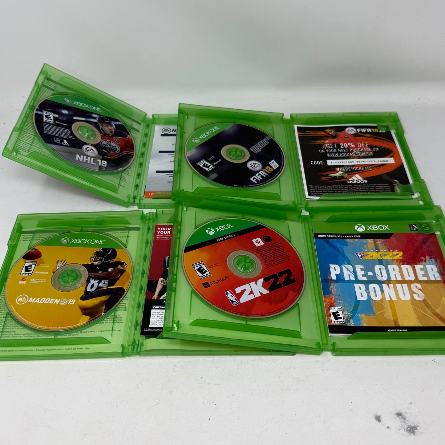 Lot of 4 Microsoft Xbox One FIFA 18, NHL 18, NBA 2K18 & Madden NFL 19 Games