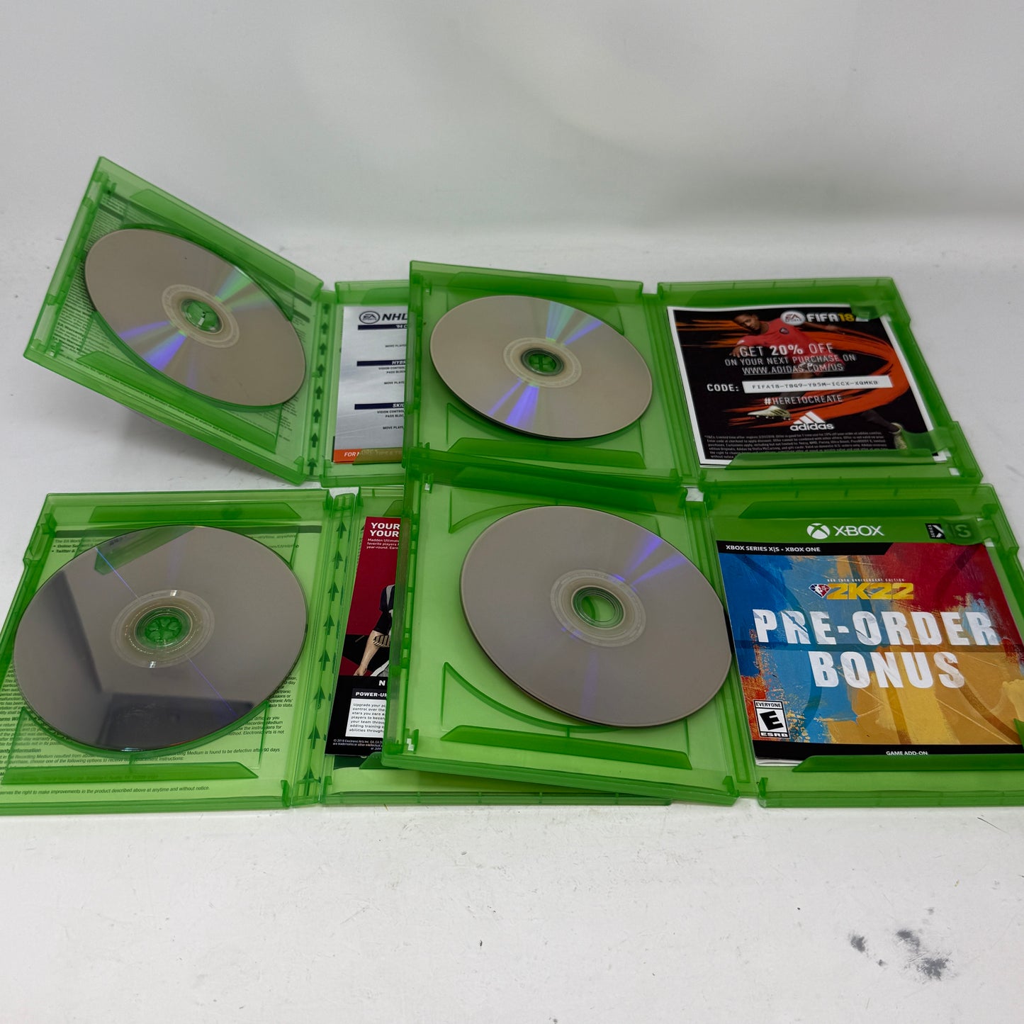 Lot of 4 Microsoft Xbox One FIFA 18, NHL 18, NBA 2K18 & Madden NFL 19 Games