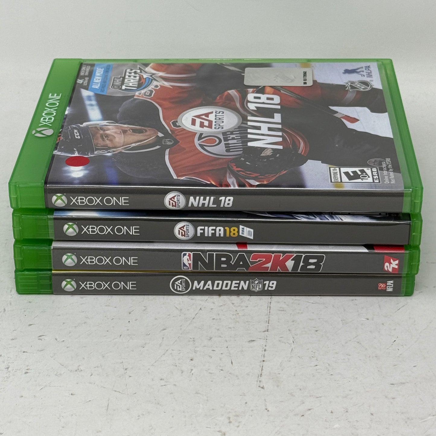 Lot of 4 Microsoft Xbox One FIFA 18, NHL 18, NBA 2K18 & Madden NFL 19 Games