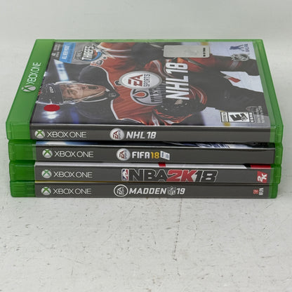 Lot of 4 Microsoft Xbox One FIFA 18, NHL 18, NBA 2K18 & Madden NFL 19 Games